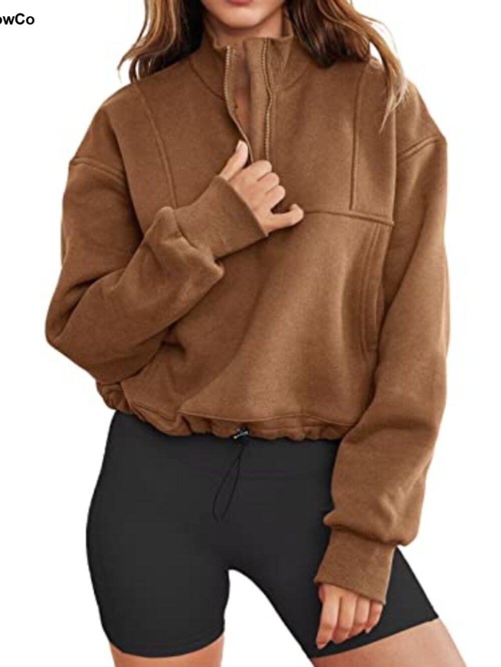 LEEDYA Womens Long Sleeve Half Zip Crop Sweatshirt Oversized Fall Pullover